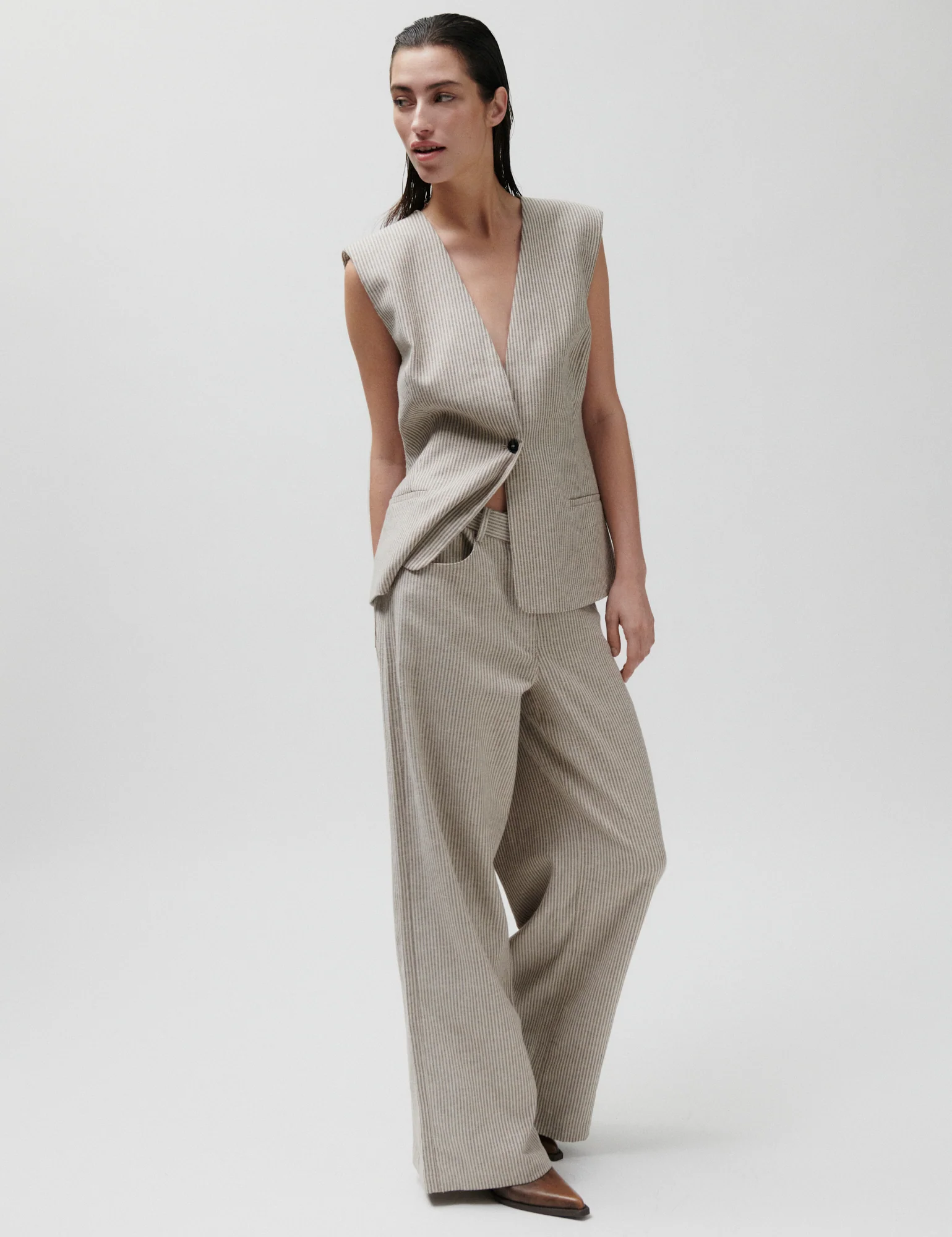 2ND Benette - Striped Linen blend - Moonbeam - Image 3