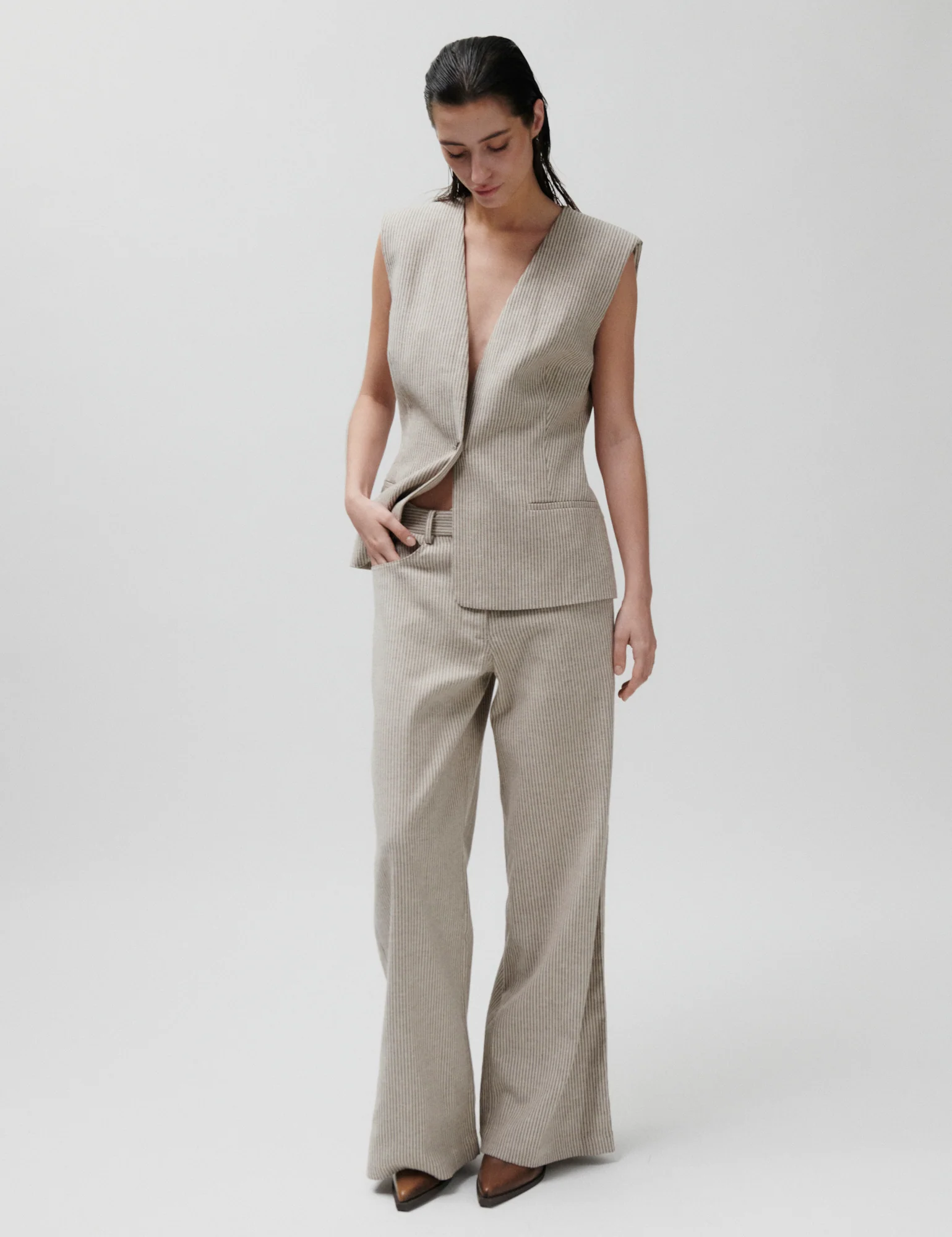 2ND Benette - Striped Linen blend - Moonbeam - Image 4
