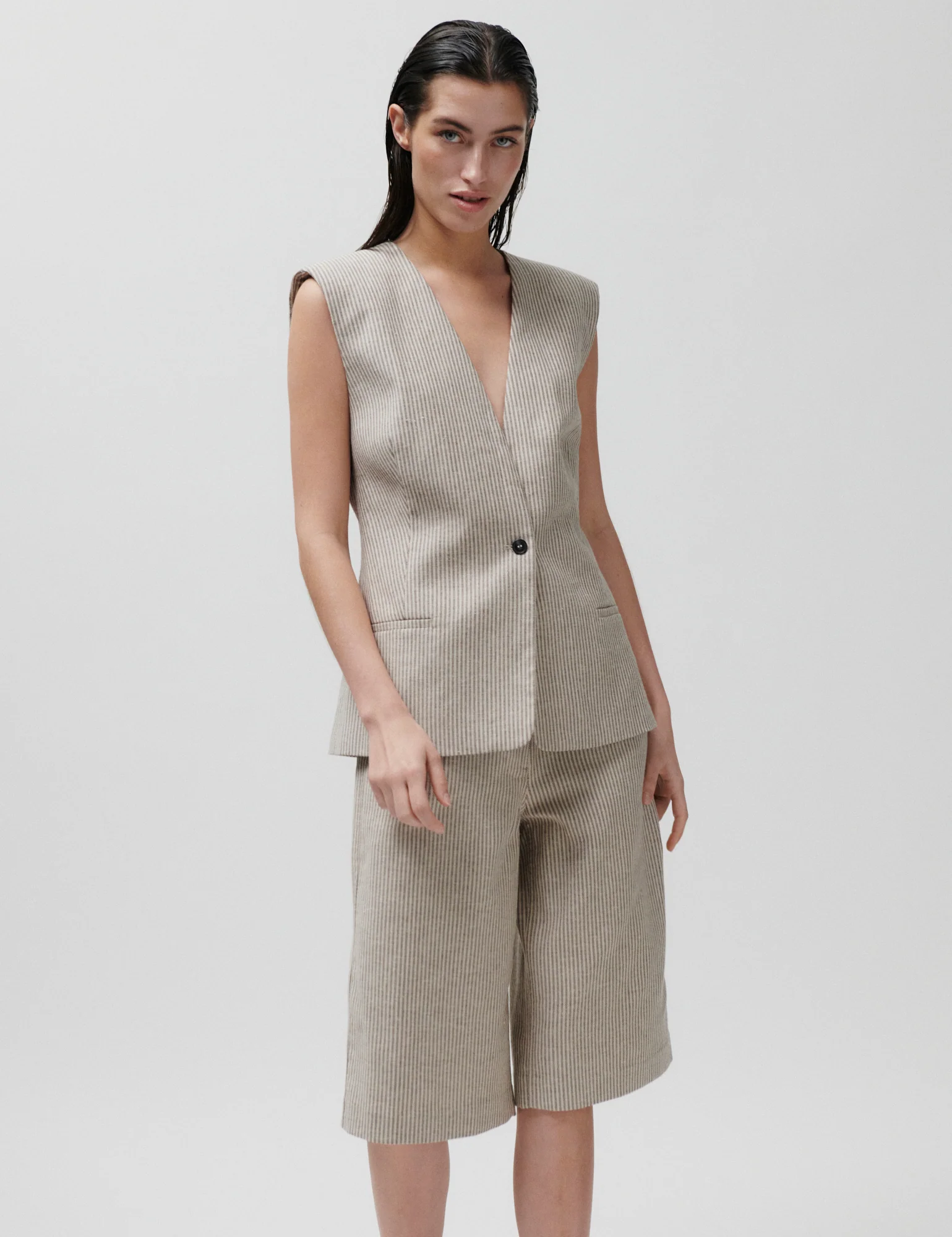 2ND Benita - Striped Linen Blend - Moonbeam - Image 3