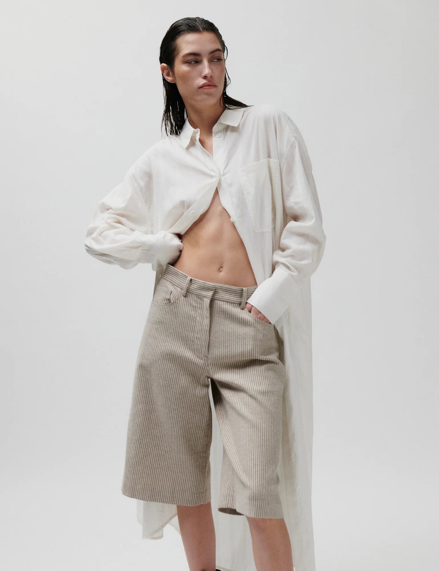 2ND Benita - Striped Linen Blend - Moonbeam - Image 4