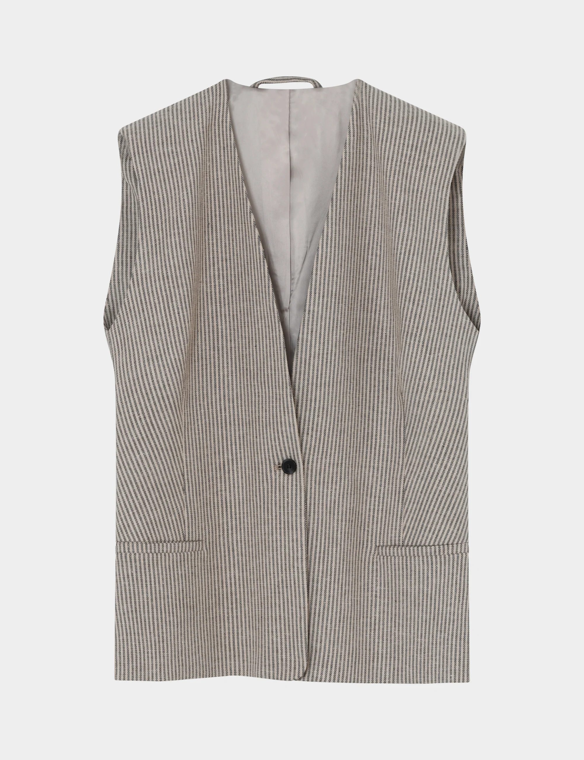 2ND Juell - Striped Linen Blend - Vest - Moonbeam - Image 5