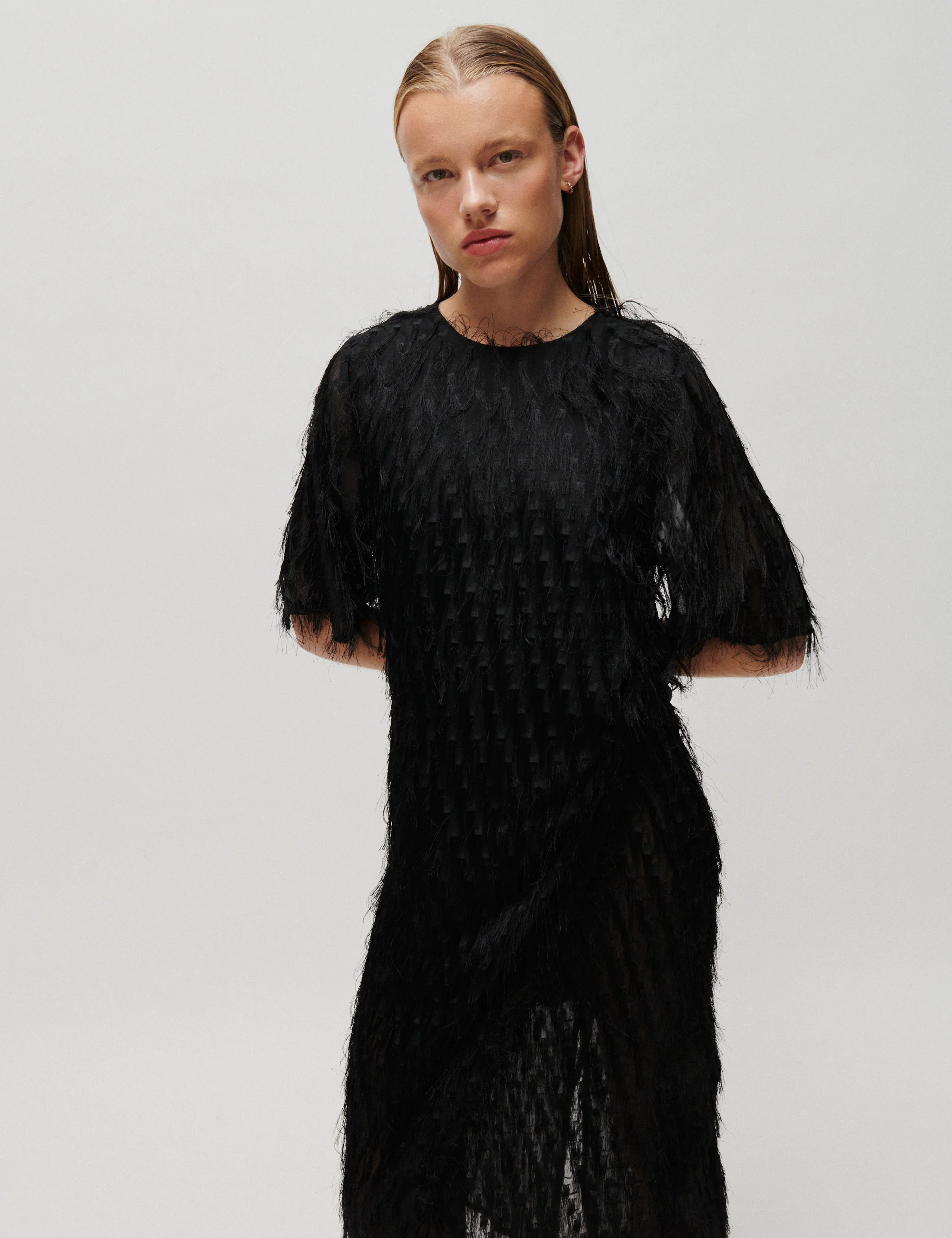 2ND Serena - Textured Fringe - Dress - Black - Image 3