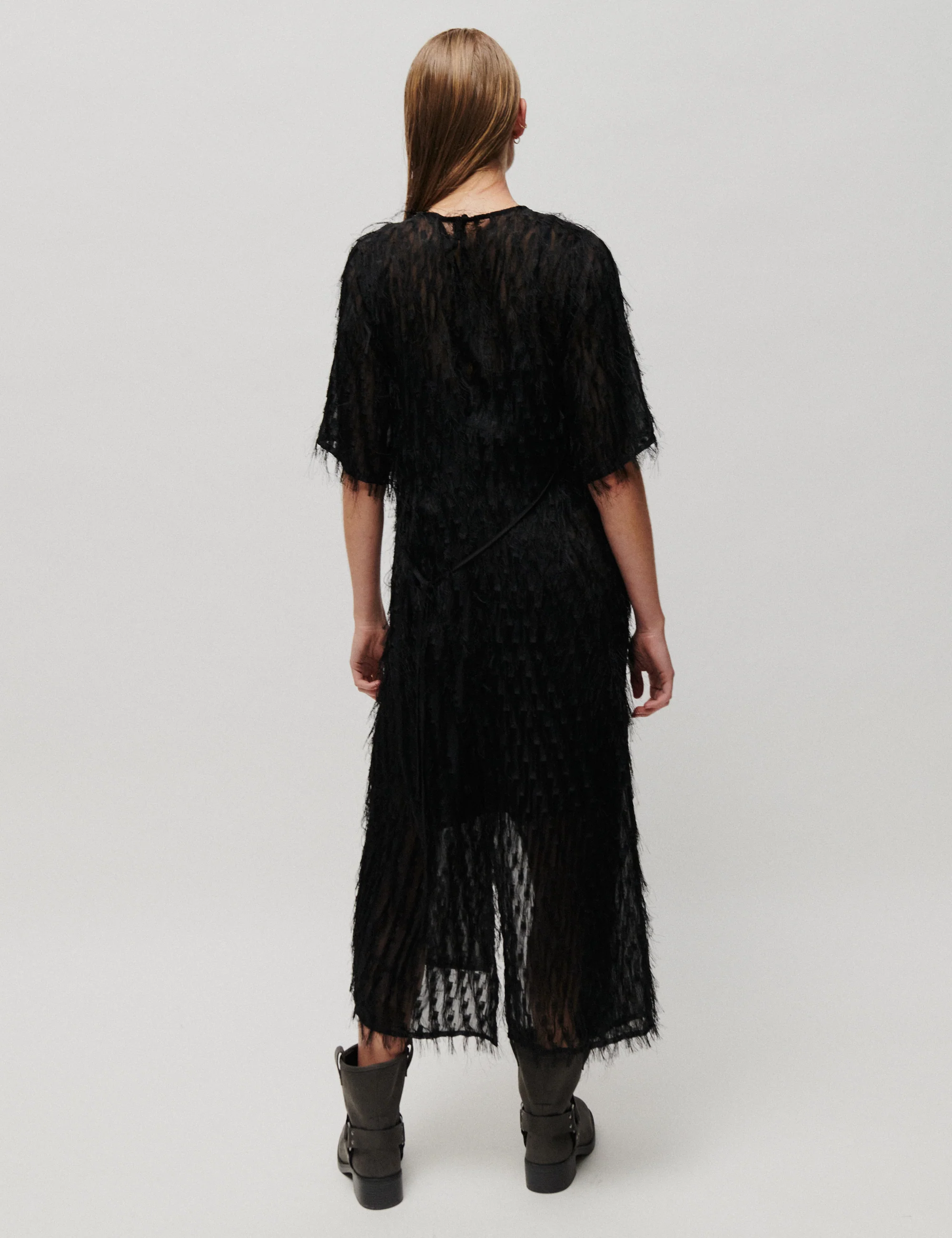 2ND Serena - Textured Fringe - Dress - Black - Image 4