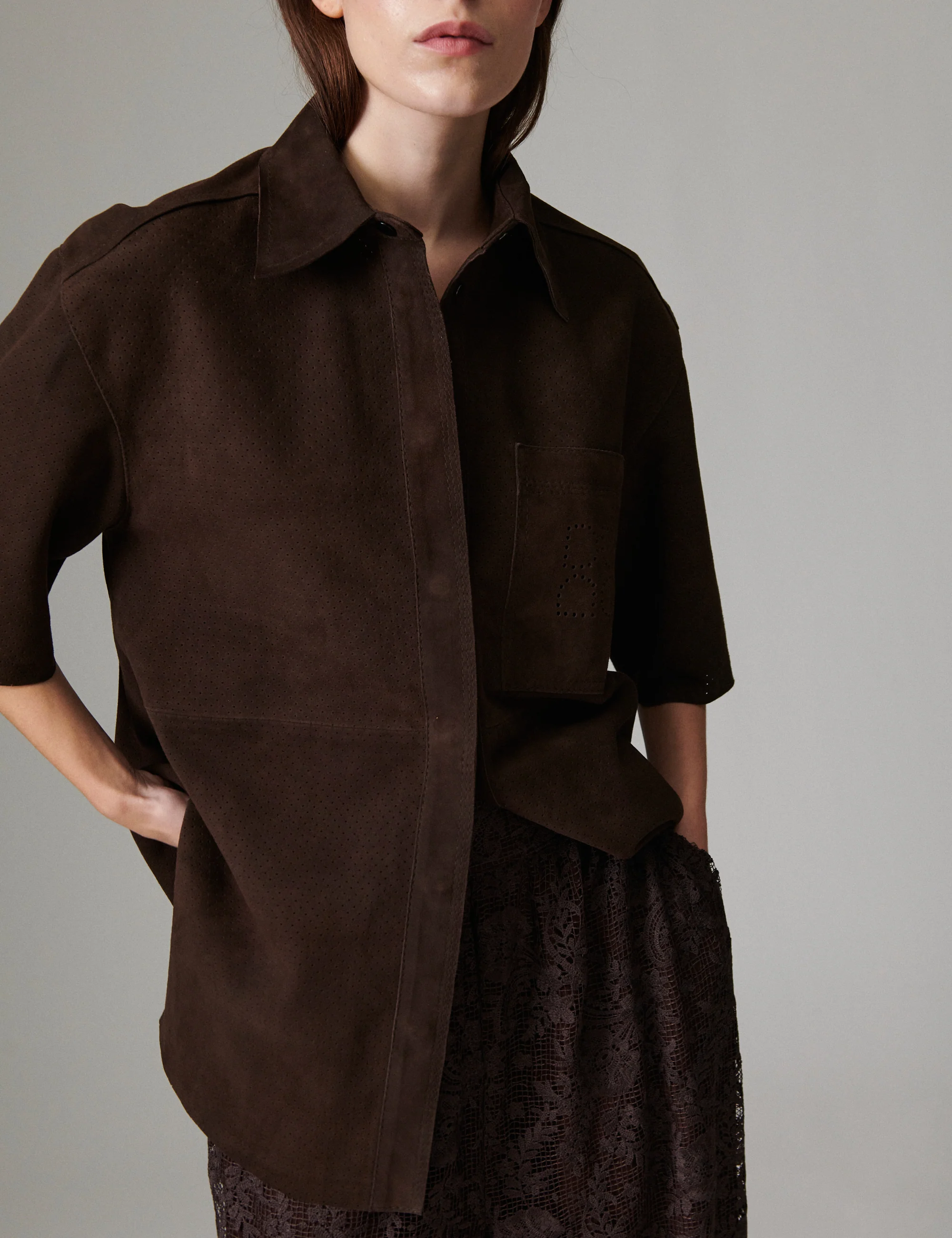 Aladdin - Perforated Light Suede - Shirt - Coffee Bean