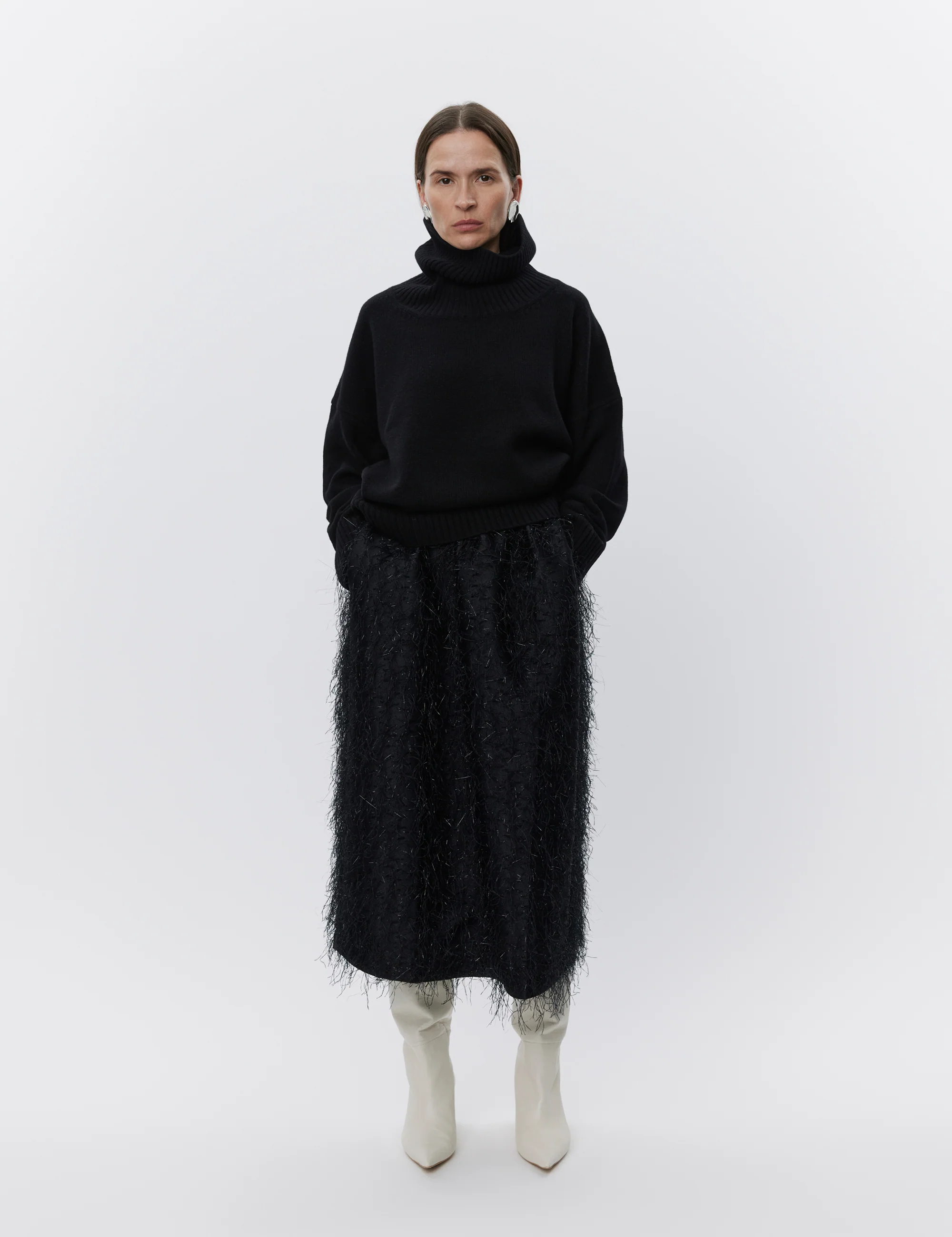 Amina - Frayed jacquard RD - Black