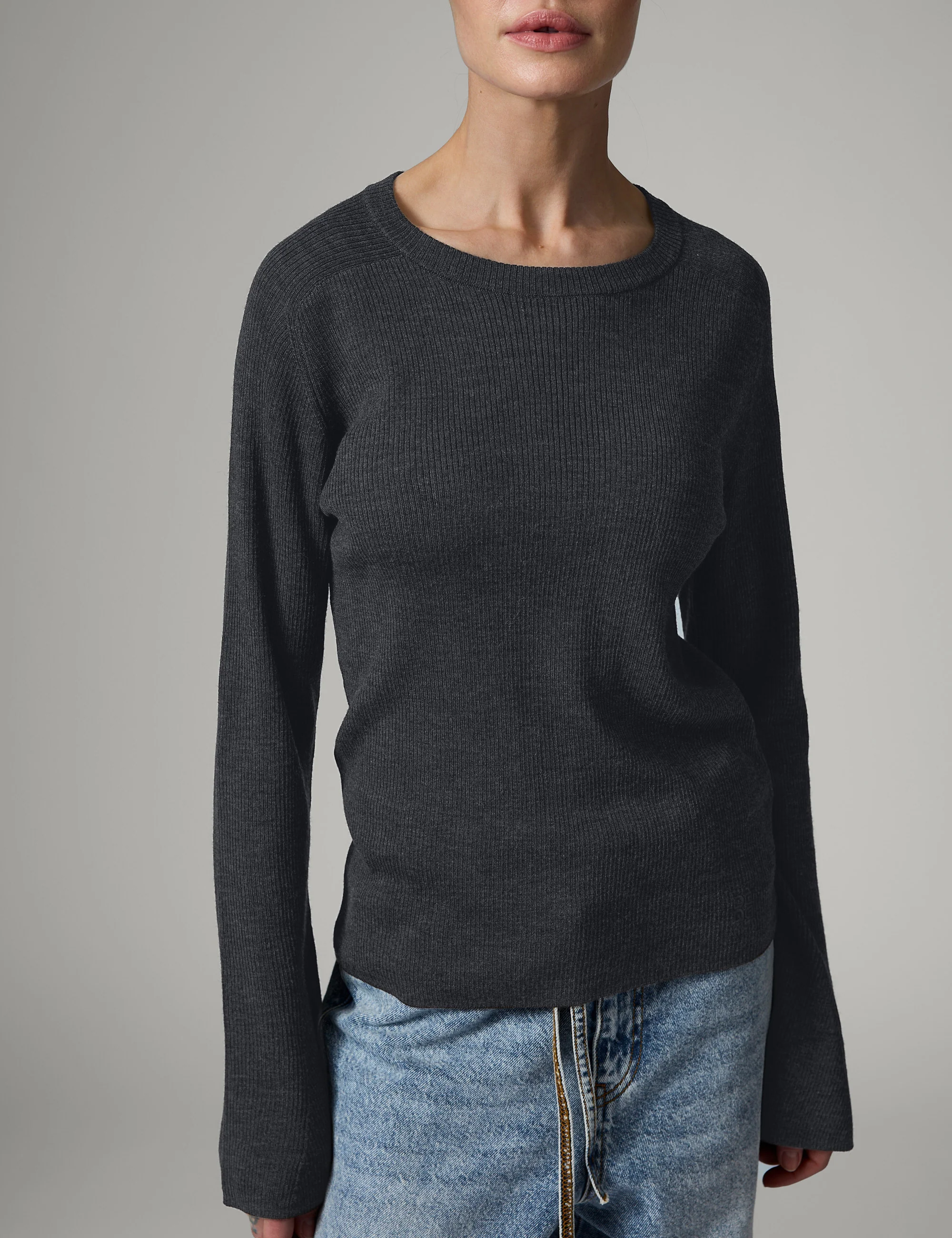 Anabelle Rib - Daily Elements - Pullover - Dark Grey Melange - Image 3