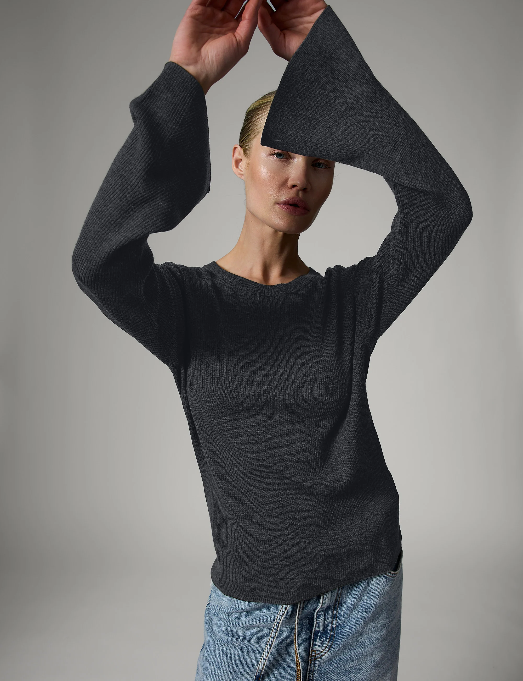 Anabelle Rib - Daily Elements - Pullover - Dark Grey Melange - Image 4