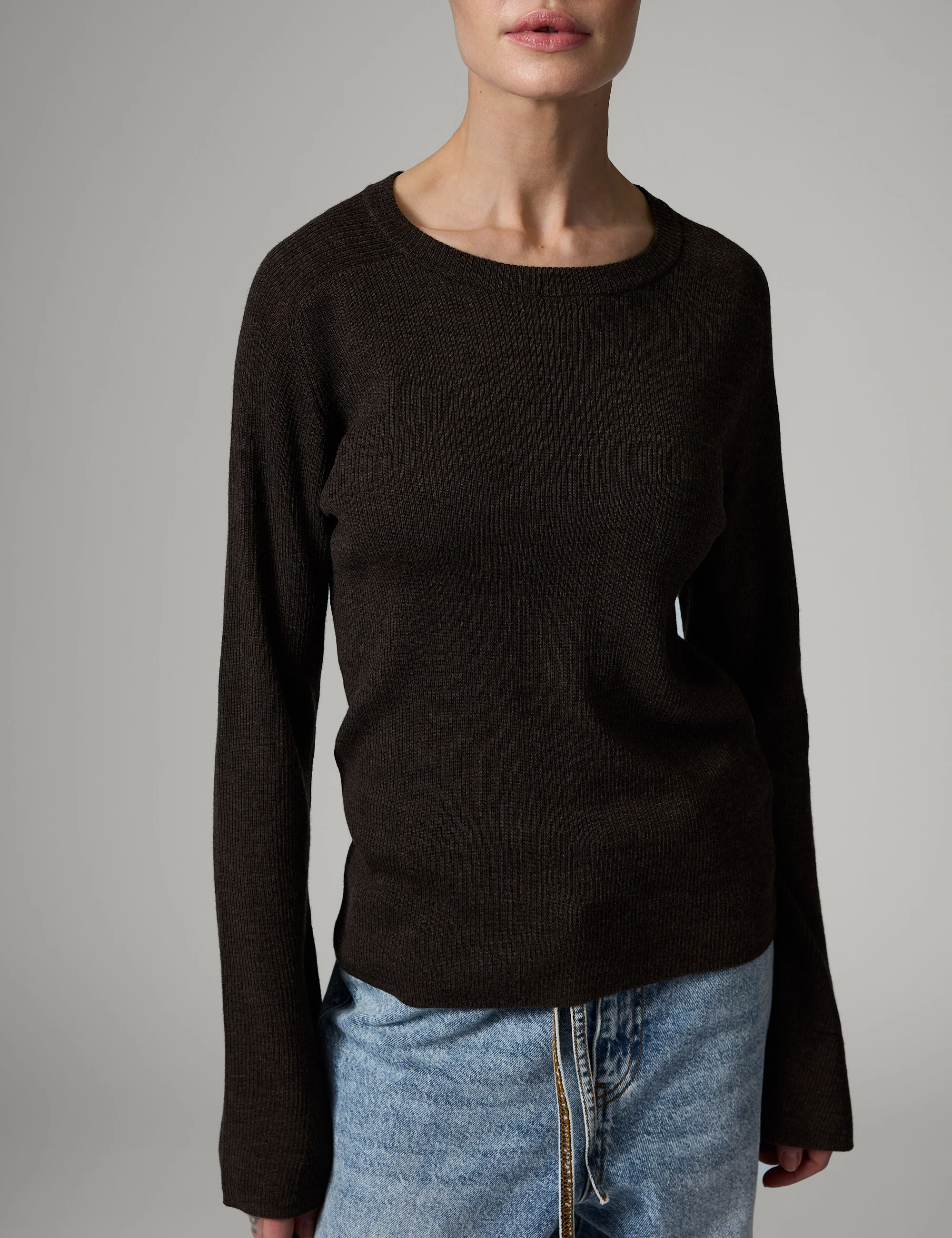 Anabelle Rib - Daily Elements - Pullover - DARK BROWN MELANGE - Image 2