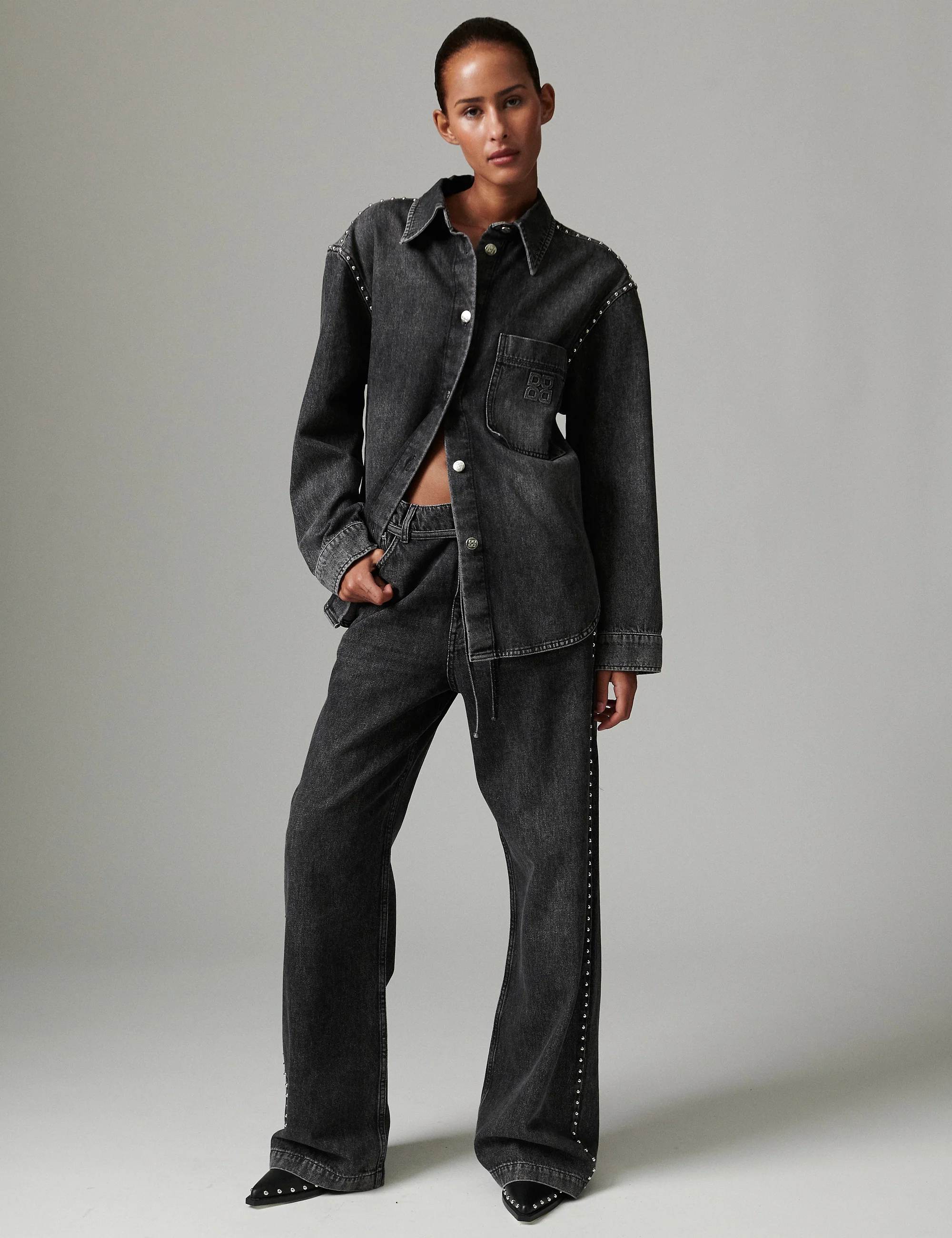 Clothilde - Embellished Denim - Shirt - Black - Image 4