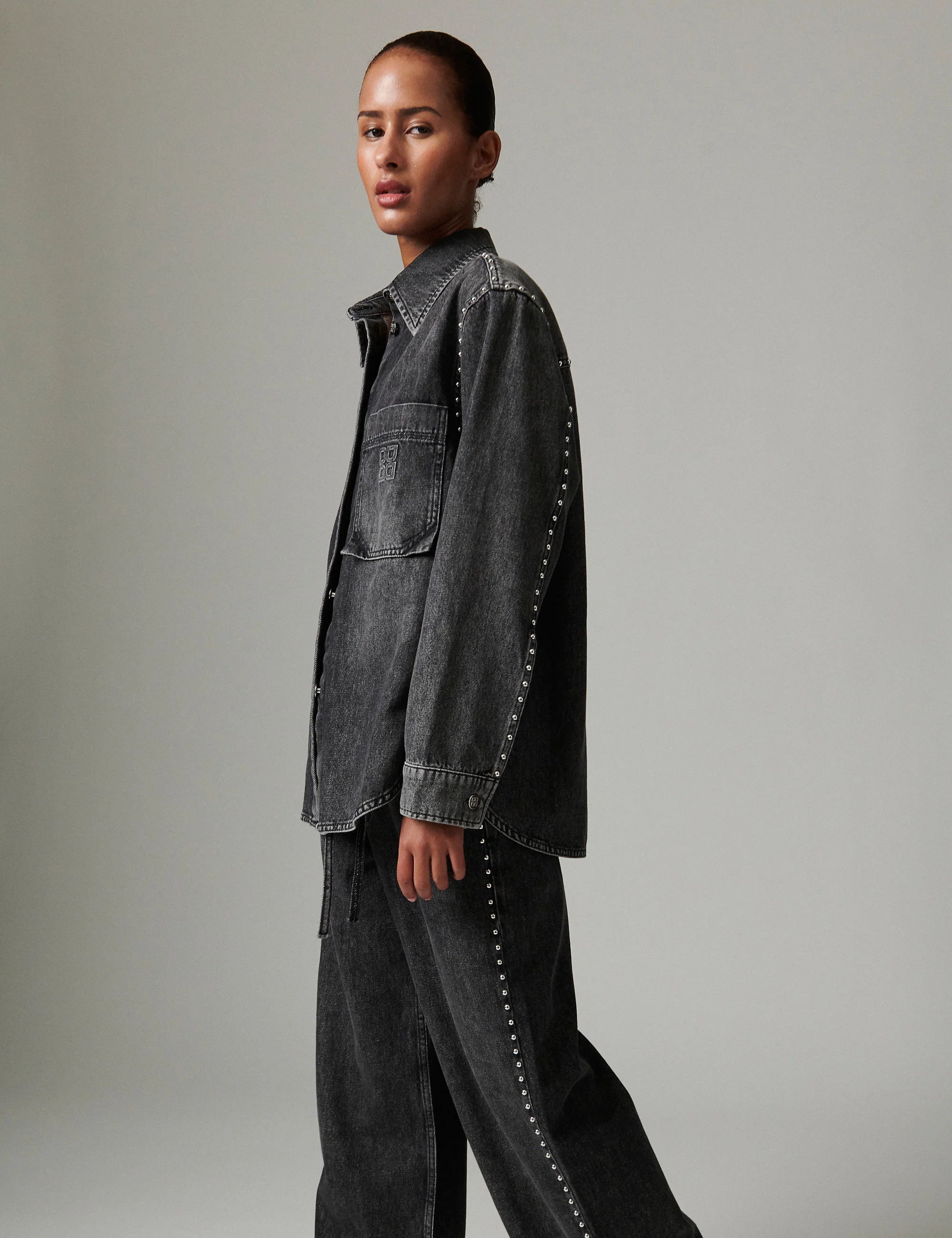 Clothilde - Embellished Denim - Shirt - Black - Image 5
