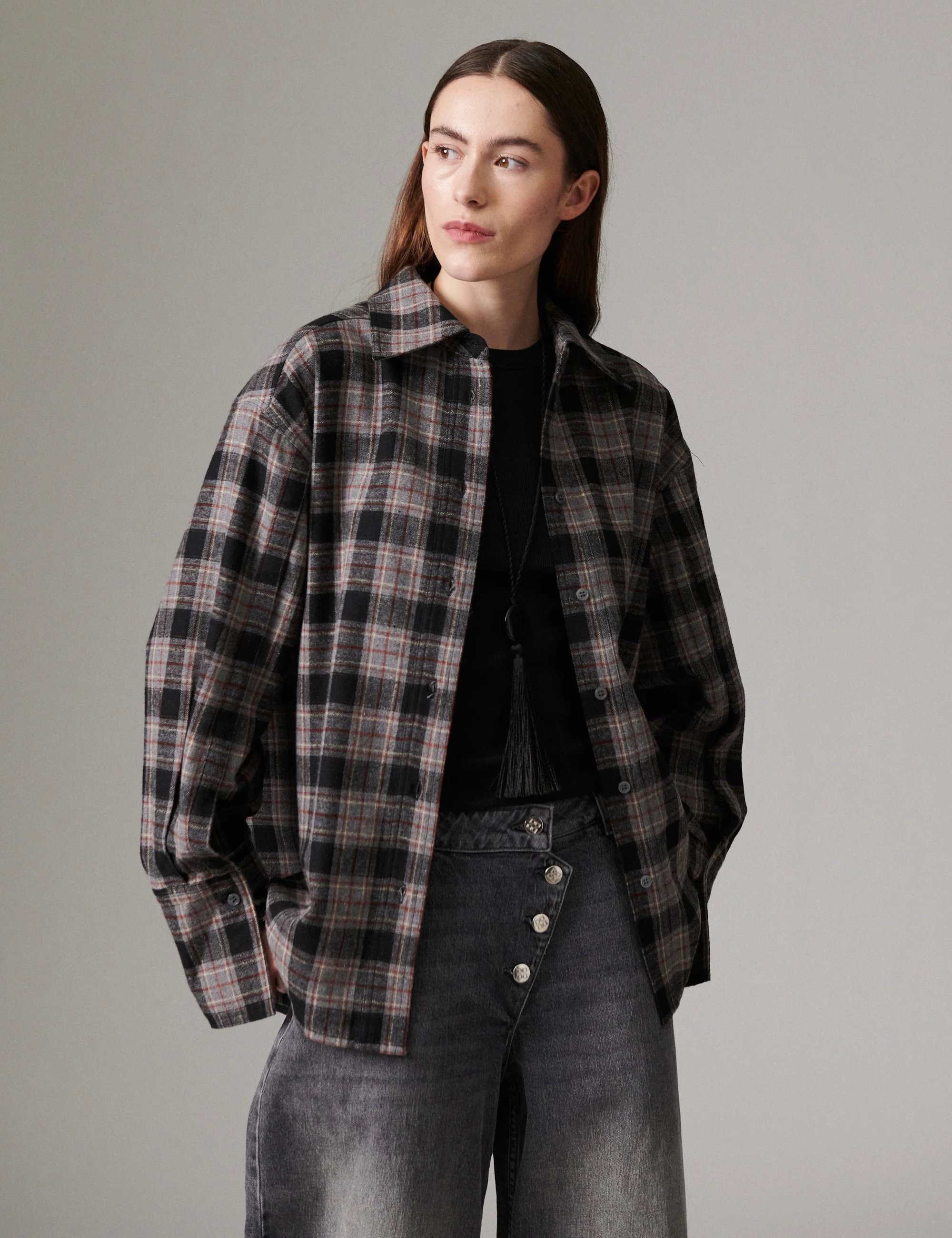 Henri - Flannel Luxe - Shirt - Medium Grey Melange