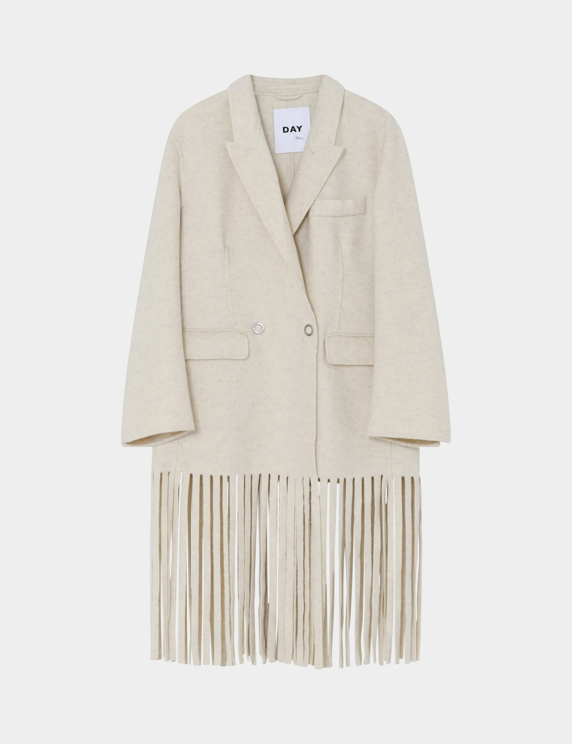 Iris Fringes - Double Faced Wool - Coat - JETSTREAM MELANGE - Image 5