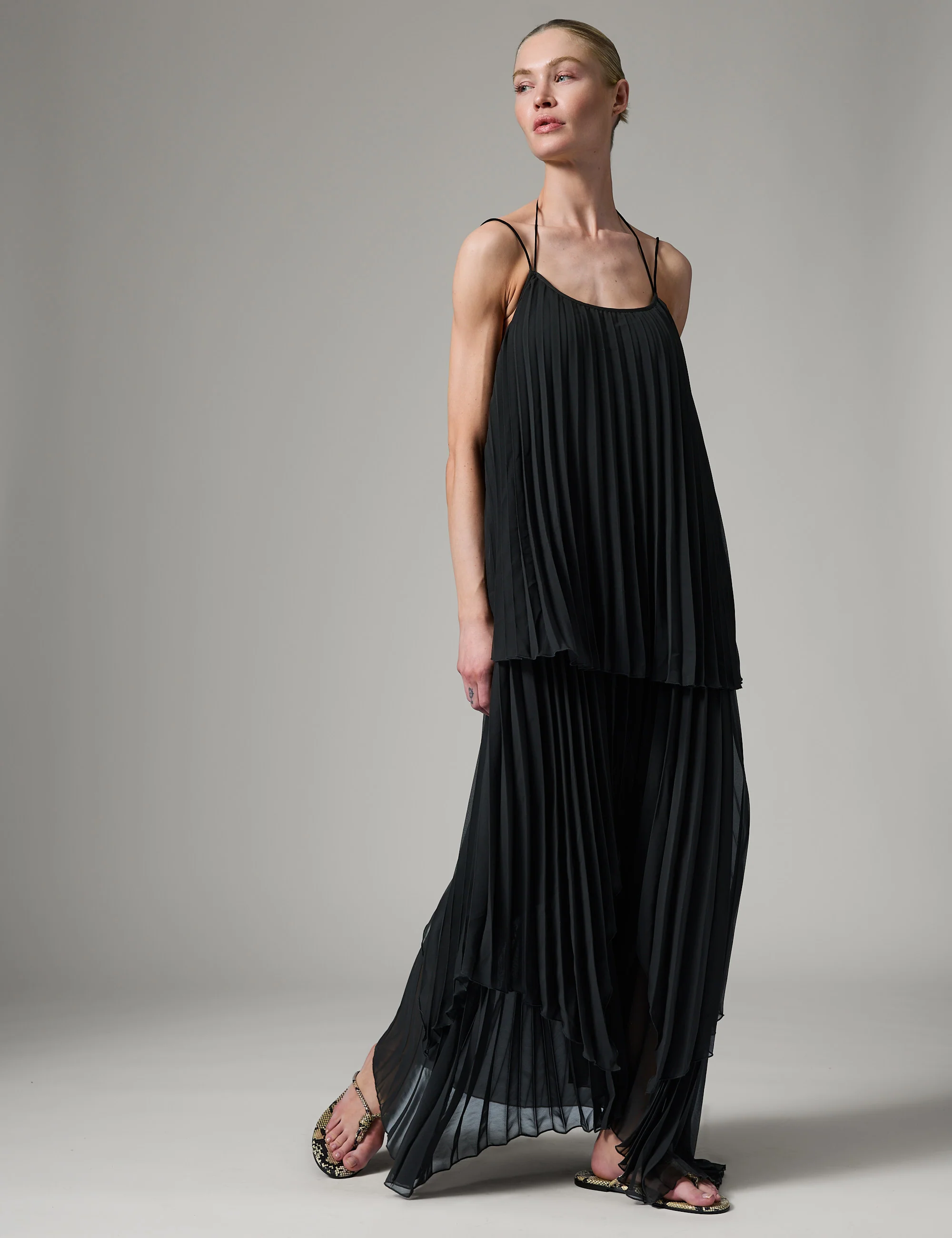 Isaac - Chiffon Plisse - Dress - Black