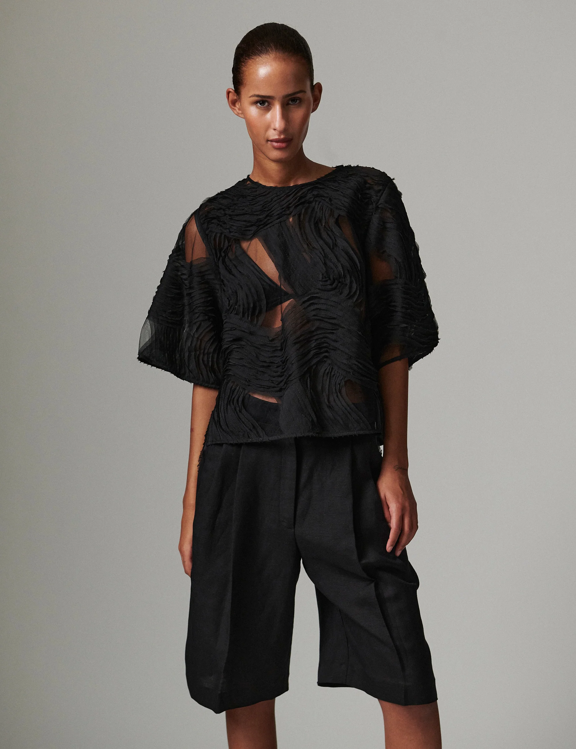 Tatiana - Crochet Lacy - Top - Black