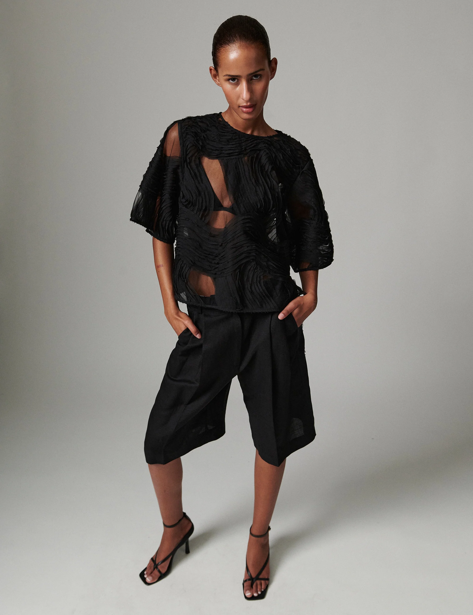 Tatiana - Crochet Lacy - Top - Black - Image 2