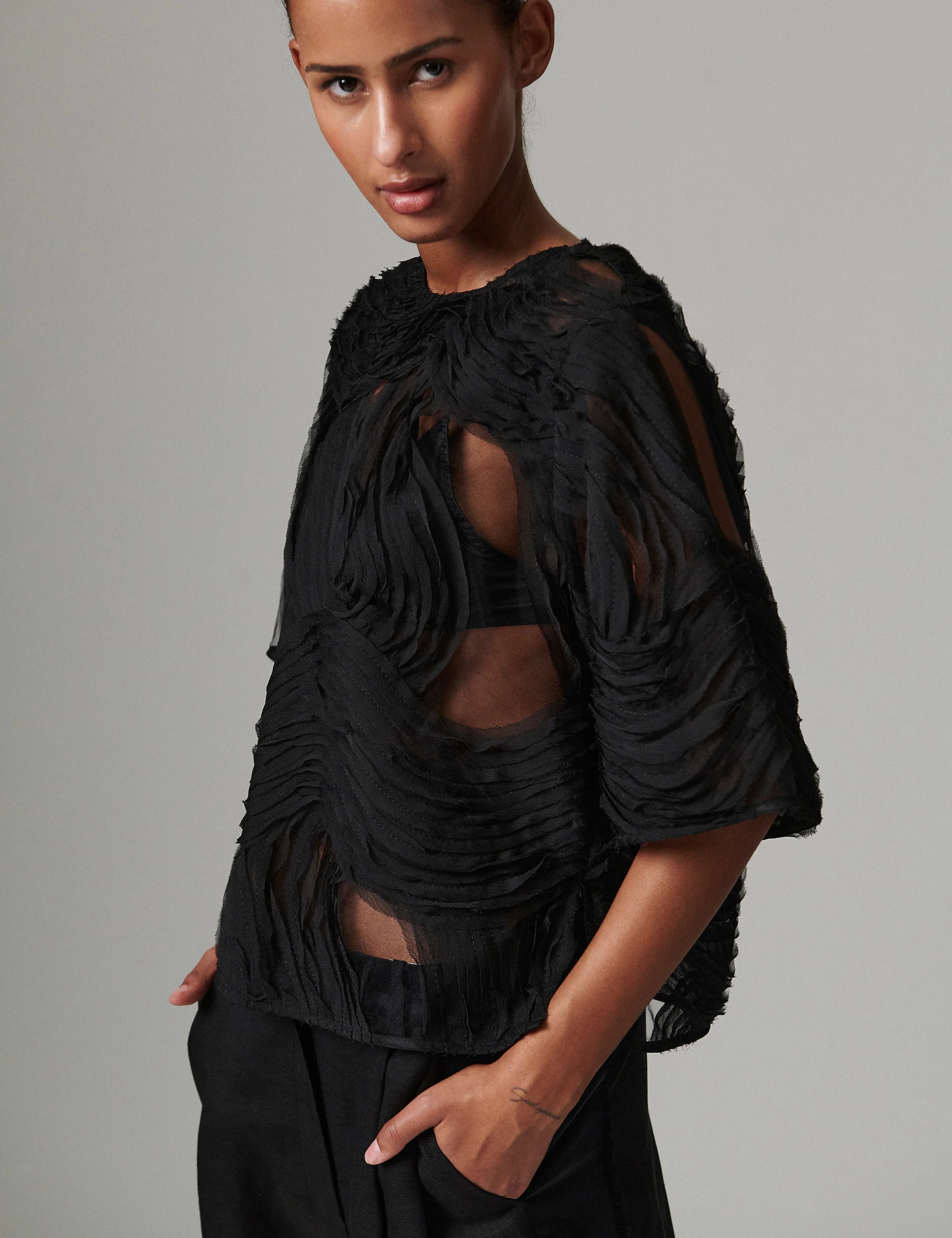 Tatiana - Crochet Lacy - Top - Black - Image 3