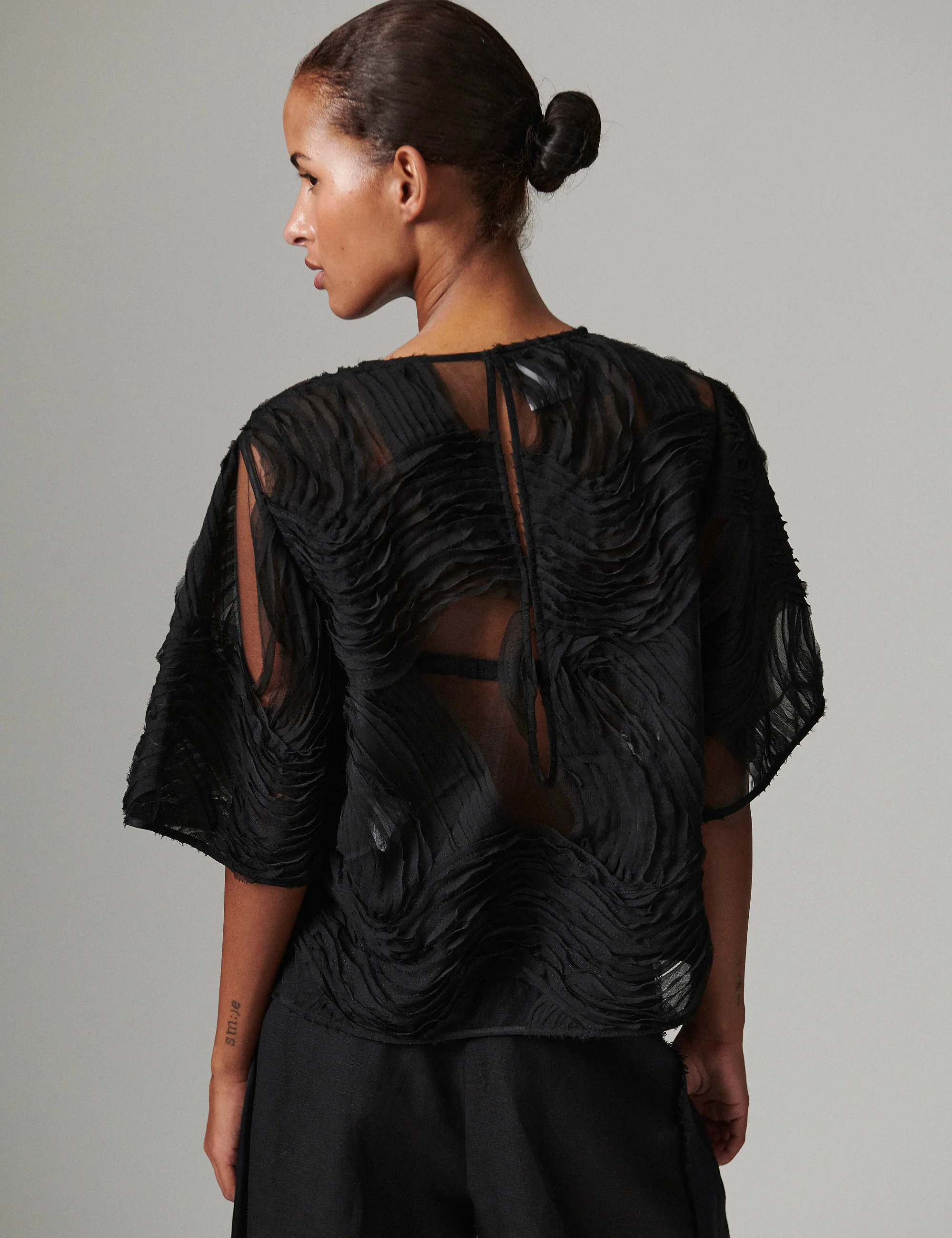 Tatiana - Crochet Lacy - Top - Black - Image 4